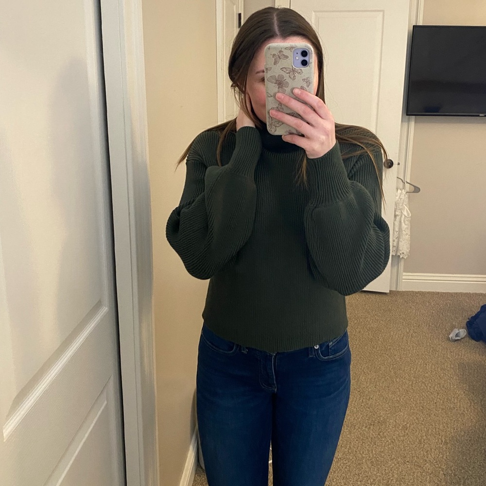 Turtle neck balloon sleeve sweater